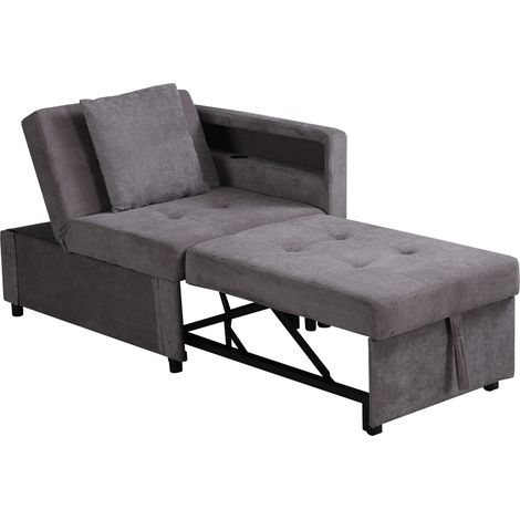 Sofá cama 3 en 1 de lino gris oscuro con respaldo reclinable y puertos USB-C LED (1/5)