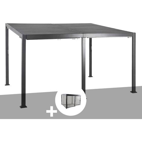 Hesperide – Pergola bioclimatique 4 x 3 m graphite – Structure en aluminium traité époxy – Lames orientables pour contrôle lumière – Garantie 5 ans (1/4)