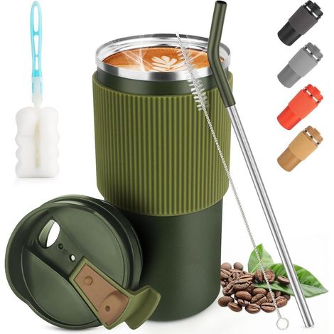 CS COSDDI Thermobecher Isolierbecher Kaffeebecher 450ml Edelstahl A3 Green (1/5)