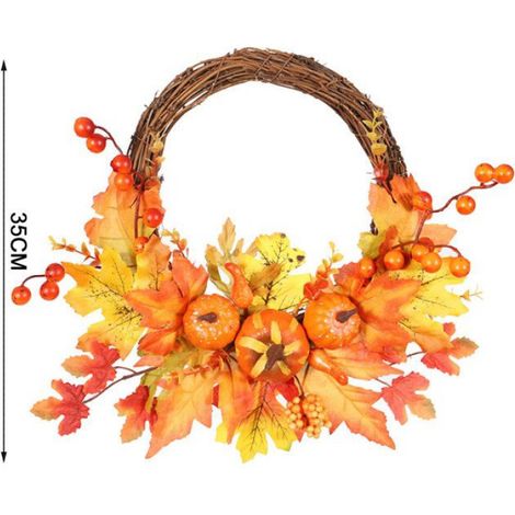 Couronne - 35 cm - Orange - Plastique Rotin - Décoration Halloween Porte Fenêtre - 1 Pièce (1/5)
