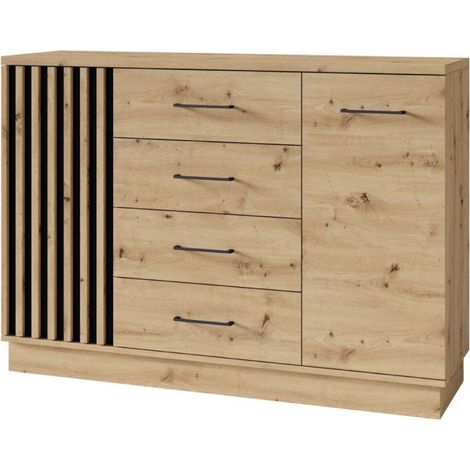 ARTIZ Commode en bois avec 2 portes et 4 tiroirs moderne design (1/4)