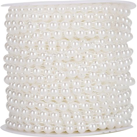 Rideau d'entrée blanc en perles artificielles blanches de 6 mm et 25 m, idéal pour la décoration. (1/4)