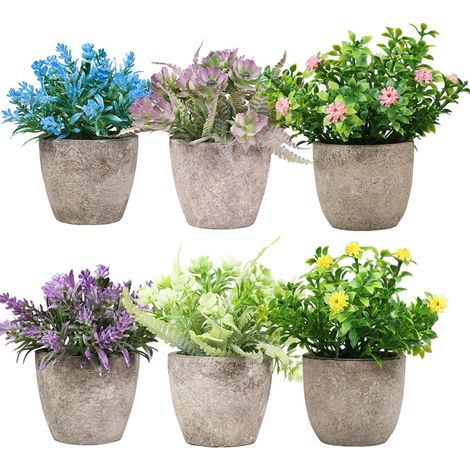 mini plantes artificielles en pot fausses vertes d'intérieur avec pots Lot de 6 Plastique (1/5)