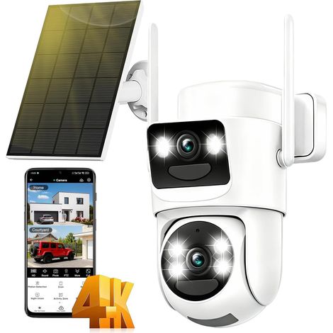 4K Wireless Outdoor WiFi Surveillance Camera, 8MP Dual Lens Outdoor Solar Camera with Panel, 360° PTZ, Night Vision, PIR Human Detection, Automatic Tracking, Two-Way Audio, IP66 (1/5)