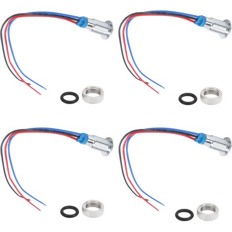 Lot de 4 LEDs rondes pré-câblées 8mm 36V, métal étanche, bicolore rouge/bleu, cathode commune, idéal éclairage auto ou déco. (1/5)