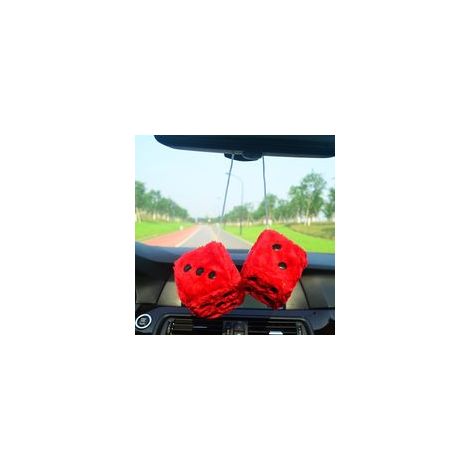 Dés en peluche à suspendre pour voiture, dés carrés rétro à suspendre au miroir, en peluche duveteuse avec des points, pour décoration intérieure de voiture (1/5)