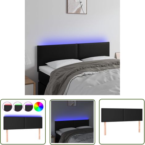 The Living Store Tête de lit à LED Noir 144x5x78/88 cm Similicuir - Tête De Lit Led - Tête De Lit Moderne - Tête De Lit Noire - Tête De Lit Rembourrée - Tête De Lit Similicuir (1/5)