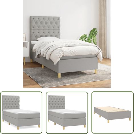 The Living Store Sommier à lattes de lit avec matelas Gris clair 80x200 cm Tissu - Lit Plateforme - Lit Double - Matelas Ressorts Ensachés - Literie - Chambre À Coucher (1/5)