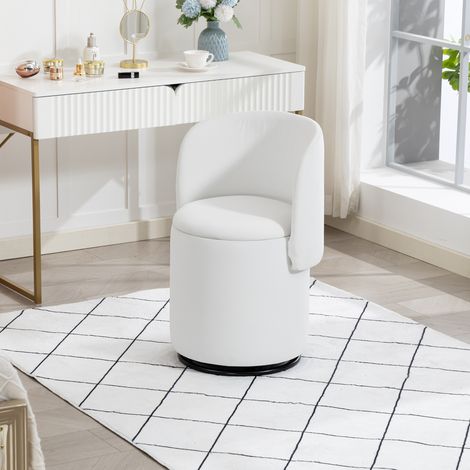 Fauteuil tonneau pivotant 360° avec rangement intégré, rembourré, tabouret coiffeuse salle à manger, 66x66x88cm