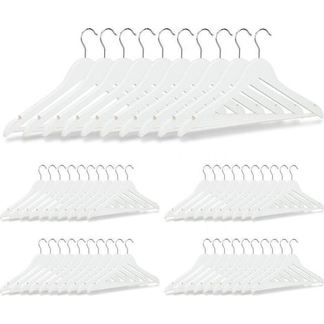 Cintres bois 50, Cintre manteaux, Pantalons, robes, vêtements, 50 pièces, Crochet rotatif 360°, solide, blanc (1/4)