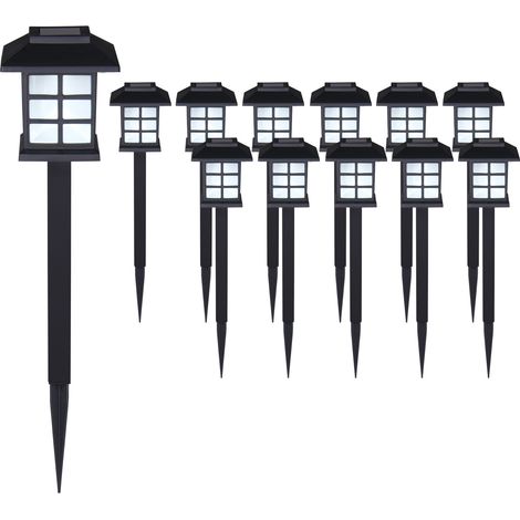 DEUBA® Solar LED Garden Path Marker Lights Outdoor Pathway Border Lighting with Ground Spikes Weatherproof Automatic Twilight Sensor Lamps Built-in Rechargeable Battery Black 12Pcs Set