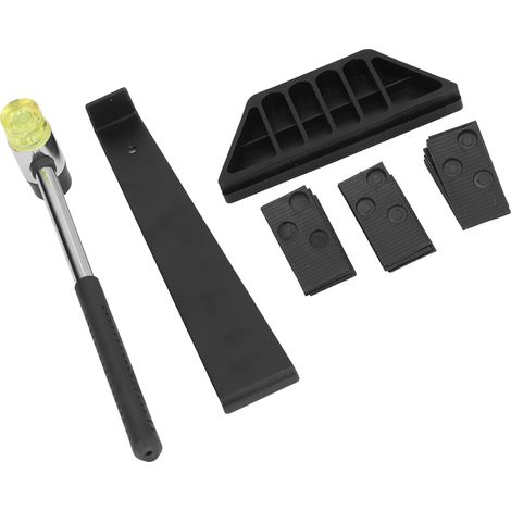 Kit de pose de parquet stratifié à faire soi-même, comprenant un outil de pose avec entretoises. (1/5)