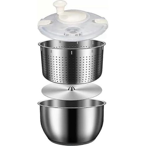 Essoreuse à salade 6L en acier inoxydable avec couvercle en PP, couleur argent (1/5)