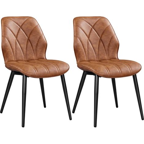 Lot de 2 Chaises de Salle à Manger en Similicuir Dossier Haut Design Pétales Chaises de Cuisine Rembourrées Pieds en Métal pour Salle à Manger Chambre à Coucher Bureau Brun Rustique (1/5)