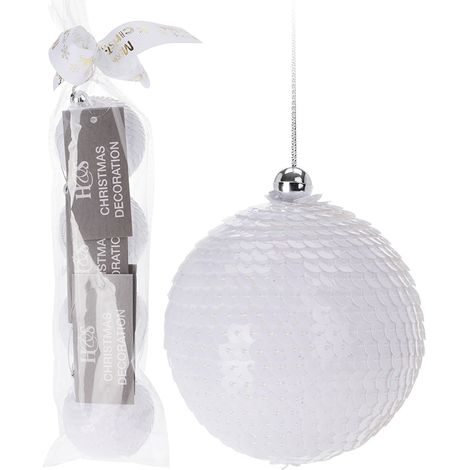 Set mit 4 weißen Christbaumkugeln, 6 cm, Set mit Weihnachtsdekorationen