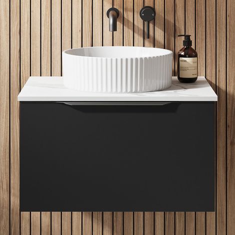 600mm Countertop Bathroom Vanity Unit Basin Wall Hung Furniture Soft Close Black (1/5)