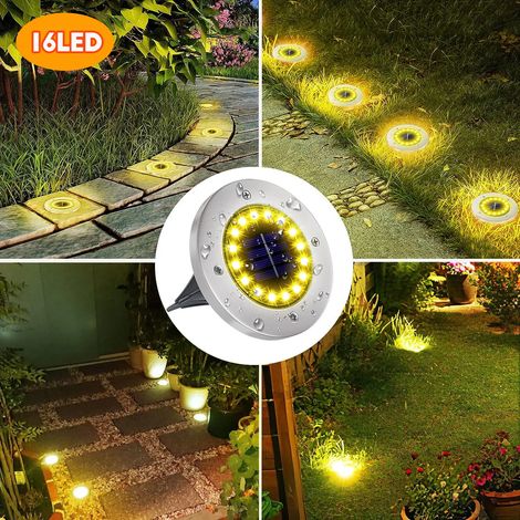 (1 pièce - 16 LED blanc chaud) Lampes solaires de sol pour décoration extérieure, 12 LED, étanches, compatibles avec cour, allée, pelouse, terrasse (1/5)