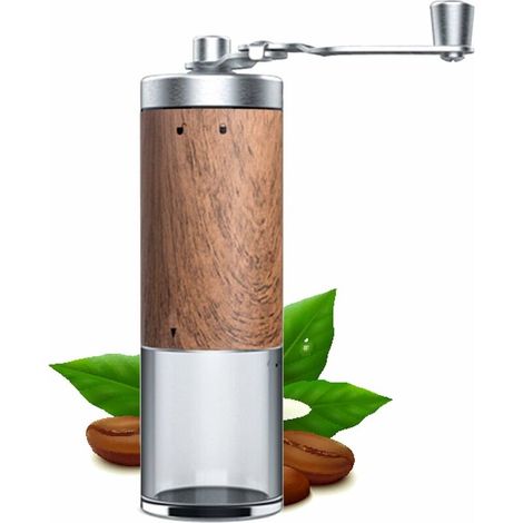 Moulin à Café Manuel, Petit Moulin à Café Domestique en Acier Inoxydable avec Grain de Bois (1/5)