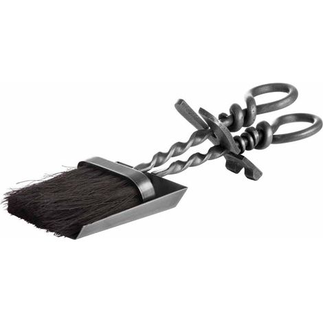Hearth Tidy Set with Hand Turned Loop Handle - Steel - L10 x W14 x H37 cm - Silver