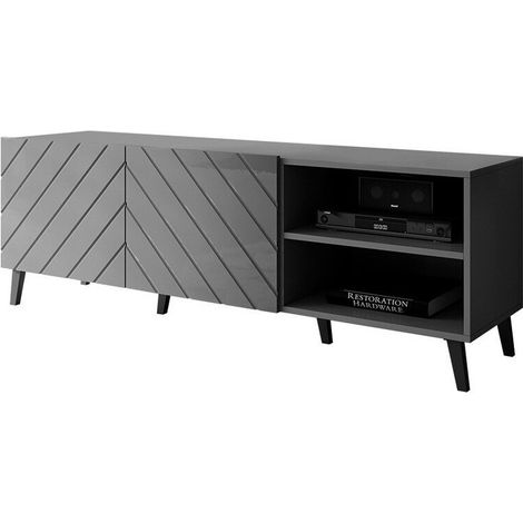 Meuble TV Charlotte 144, Graphite + Graphite brillant, Le nombre de portes: 2, Nombre de tiroirs: 0, 150x52x42cm (1/5)