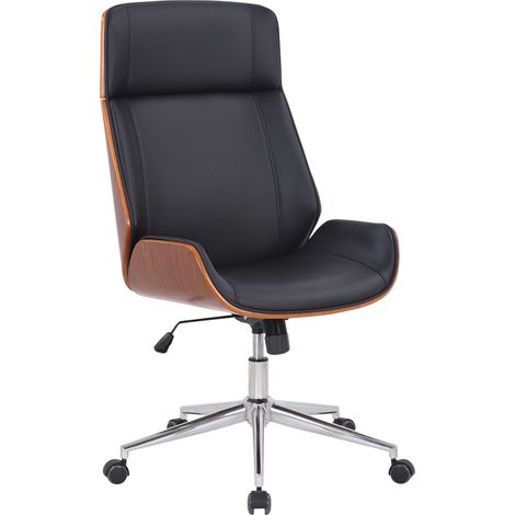 CLP – Chaise de bureau Varel en bois et similicuir – Dossier haut, réglable 110-118 cm – Hauteur d'assise 44-52 cm – Piètement métal avec roulettes (1/5)