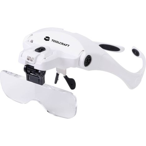 TOOLCRAFT 2469761 Occhiali d'ingrandimento con illuminazione LED Ingrandimenti: 3.5 x, 2.5 x, 2.0 x, 1.5 x, 1.0 x Lente
