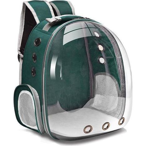 Sac à dos de transport bulle pour chat ou petit chien vert foncé (1/3)