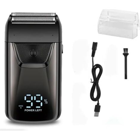 rasoir electriques hommes-Rasoir pour homme, rasoir électrique sans fil à grille, rasoir pour crâne rasé, tondeuse à cheveux, rasoir pour hommes (Noir) (1/5)