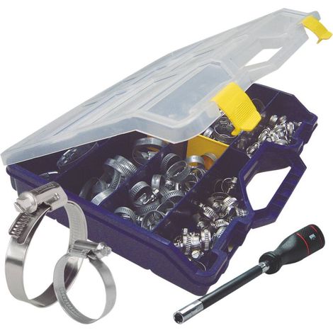 Collier à crémaillère acier zingué 7,5 et 9mm de 8 à 50mm - coffret de 70 pcs avec tournevis SERFLEX - 23730