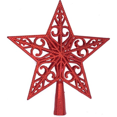 Cime de sapin de Noël, décoration de Noël en forme d'étoile, ornement pour sapin de Noël, 20 cm (rouge) (1/4)