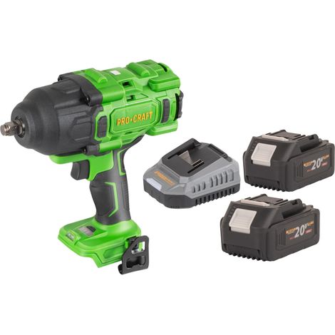Atornillador de impacto a batería Procraft PWA80bb 20 V 1600 Nm 1/2" sin escobillas + 2 baterías de 4,0 Ah + cargador