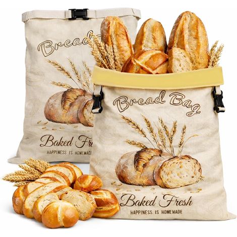 Lot de 2 sacs à pain XL en cire d'abeille pour levain, réutilisables et en coton biologique, adaptés au congélateur.