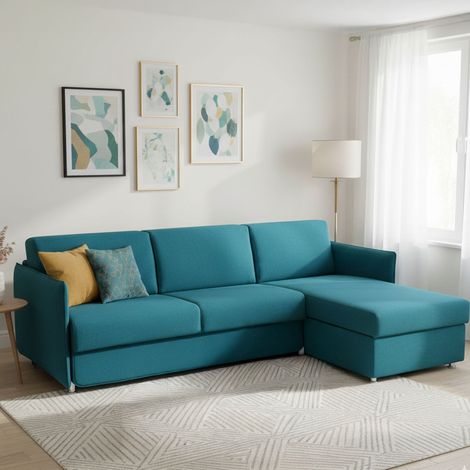Ecksofa Sumirago mit Bettfunktion, abziehbar, Stauraum, wasserabweisend, multipositionierbar, 260x160 cm, Blau, Made in Italy (1/5)