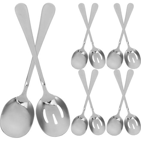 Lot Cuillères Service Inox Robustes Cuillères Pleines Fente Résistantes Faciles à Nettoyer pour Banquet Restaurant et Buffet (1/5)