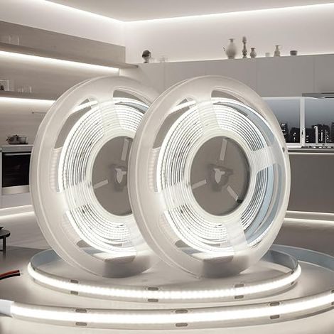 COB LED Strip 12 V 6000 K Flexible 320LED/M Width 8 mm Interior Lighting for Bedroom Kitchen Home Mirror (1/5)