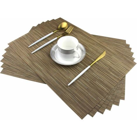 Set de 6 sets de table en bambou kaki pour table à manger，3045cm (1/5)