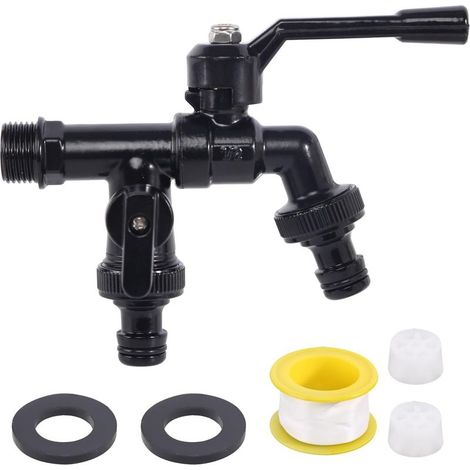 Double robinet de jardin antigel 3/4" en 100 % laiton haute dureté avec 2 sorties 3/4 pouces, robinet antigel extérieur robinet de machine à laver robinet 3/4" ibc robinet 3/4" (1/5)