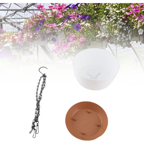 Pot de fleurs suspendu double chaîne automatique absorbant d'eau PP - Modèles S/M/L - Blanc, Vert, Bleu, Beige, Gris (1/5)