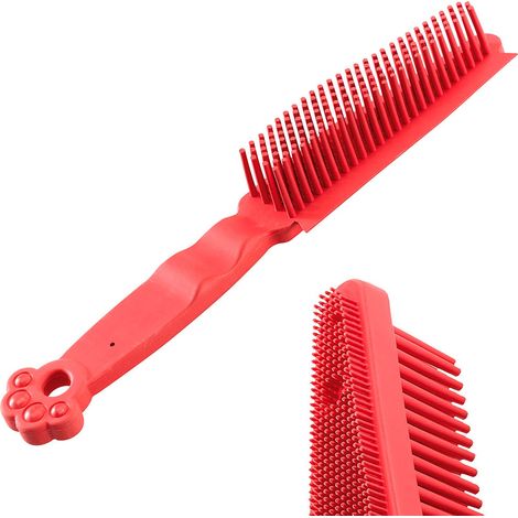 Ferplast Spazzola Doppia per Cani e Gatti - Pelo Corto, Medio e Lungo - in Gomma Morbida - Spazzola Setole Morbide - Impugnatura Ergonomica Morbida - Rosso