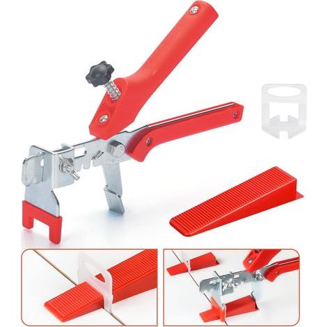 AIDUCHO Fliesenverlegehilfe-Set (2,0 mm), Fliesenverlegeset mit 1 Zange, 400 Clips (2,0 mm) und 100 wiederverwendbaren Keilen zum Verlegen von Fliesen mit einer Stärke von 3–12 mm (1/5)