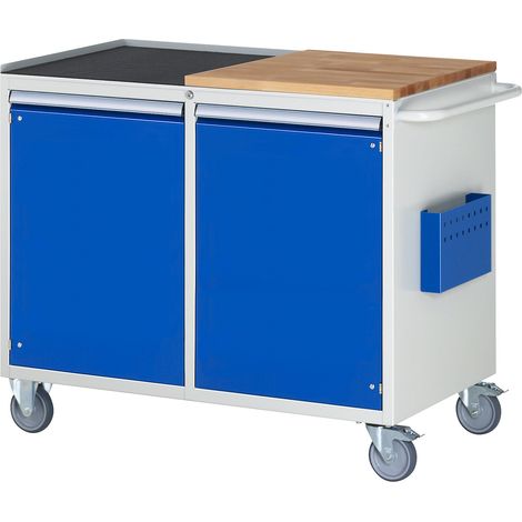 RAU, Établis compacts mobiles, 2 portes, plateau en bois /