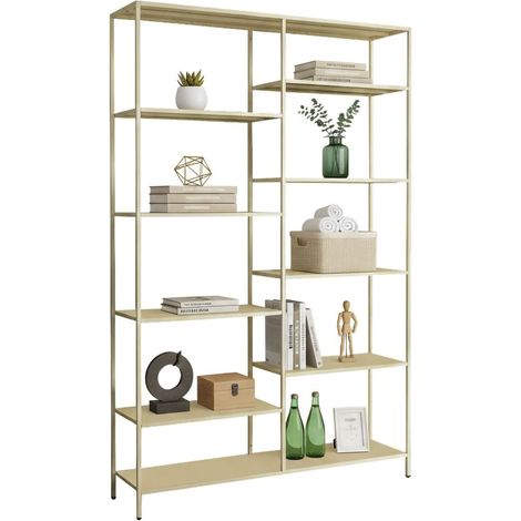 Dmora - Libreria Albicocca, Scaffale da ufficio, Mobile portalibri, Biblioteca, 120x30 h188 cm, Panna