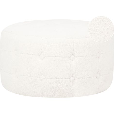 Puf blanco 55 x 30 cm bouclé otomana reposapiés mullido botón sala de estar Tampa