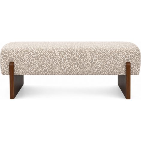 Banc en tissu imprimé léopard et bois - Beige - Sally (1/5)