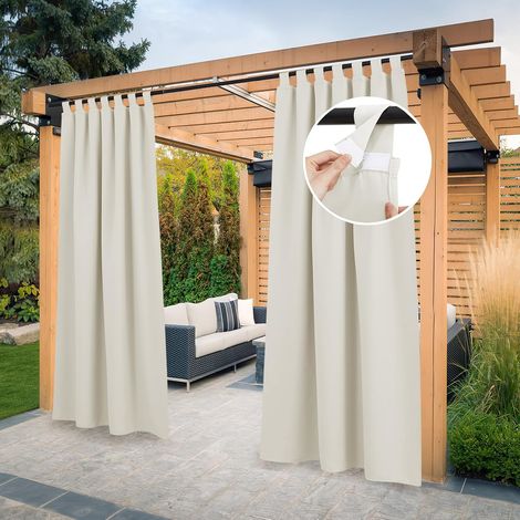 H213 x L132 cm, Naturel，Rideau Extérieur avec Onglet en Haut - Lot de 2. Rideau Imperméable aux Occultants, Fermeture Velcro, pour Pergola, Gazebo, Terrasse, Pavillon (1/5)