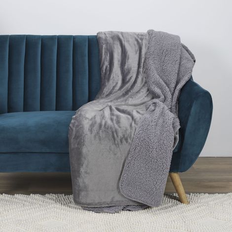 Plaid Déco "flanelle Sherpa" 140x200cm Gris (1/5)