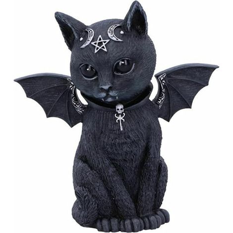 Statua in resina di gatto nero, scultura di gatto mascherato con ali magiche, decorazione da giardino, figurina di gatto mietitore, ornamento da prato, decorazione di Halloween per uso esterno (stile (1/4)