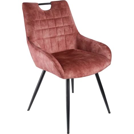 Chaise capitonnée velours rose pieds métal noir – BRANDY 2