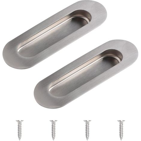 Lot de 2 poignées de porte coulissantes ovales en acier inoxydable avec trou latéral encastré pour tiroir, placard, armoire, argent brossé (1/5)