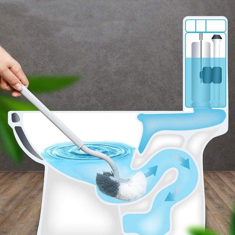 Set di 2 spazzole per WC - Spazzola per WC con pulitore per bordi - Spazzola per WC migliorata - Spazzola per WC curva - Manico lungo - Set di spazzole per WC in plastica con setole resistenti per una (1/5)